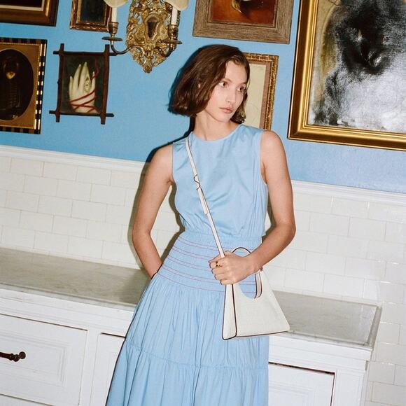 Staud Mini Crossbody Rey Bag Cream Croc Embossed - Picture 3 of 7